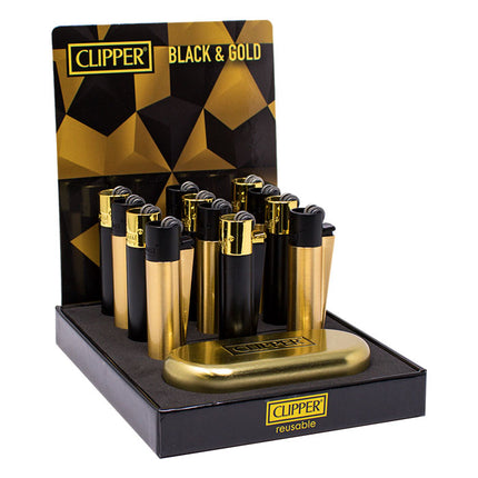 Clipper Black-Gold Metal Refillable Lighters