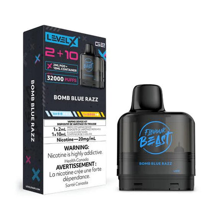 flavour-beast-level-x-g2-bomb-blue-razz-vape-pod-20mg-maple-ridge-langley-vape-shop-hootz