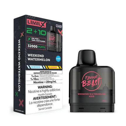 flavour-beast-level-x-g2-weekend-watermelon-iced-vape-pod-20mg-maple-ridge-langley-vape-shop-hootz