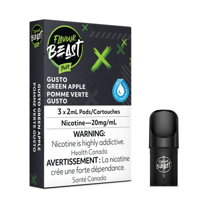 flavour-beast-pod-2ml-gusto-green-apple-disposable-20mg-maple-ridge-langley-vape-shop-hootz-vape-shop-hootz
